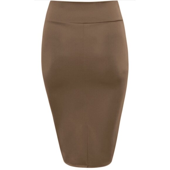 🍒 2/$20 🍒 Scuba Pencil Medium Mocha Bodycon Skirt Like New - Picture 2 of 3